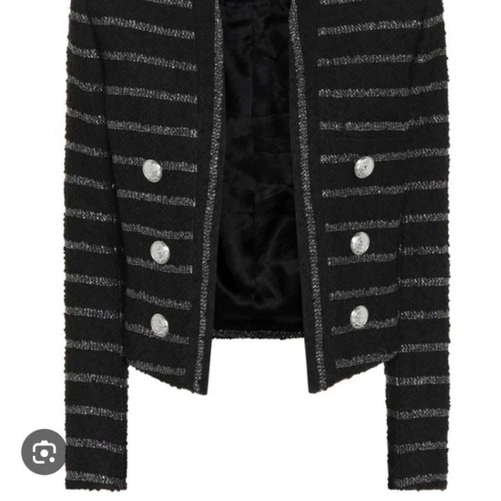 Balmain Black Tweed Cropped Striped Jacket - Picture 6 of 9
